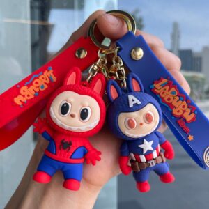 Millantech  Spider-Man Pop Mart Monster Mini Labubu Keychains Custom Logo Silicone Face Doll Keyring Small Labubu Keychain