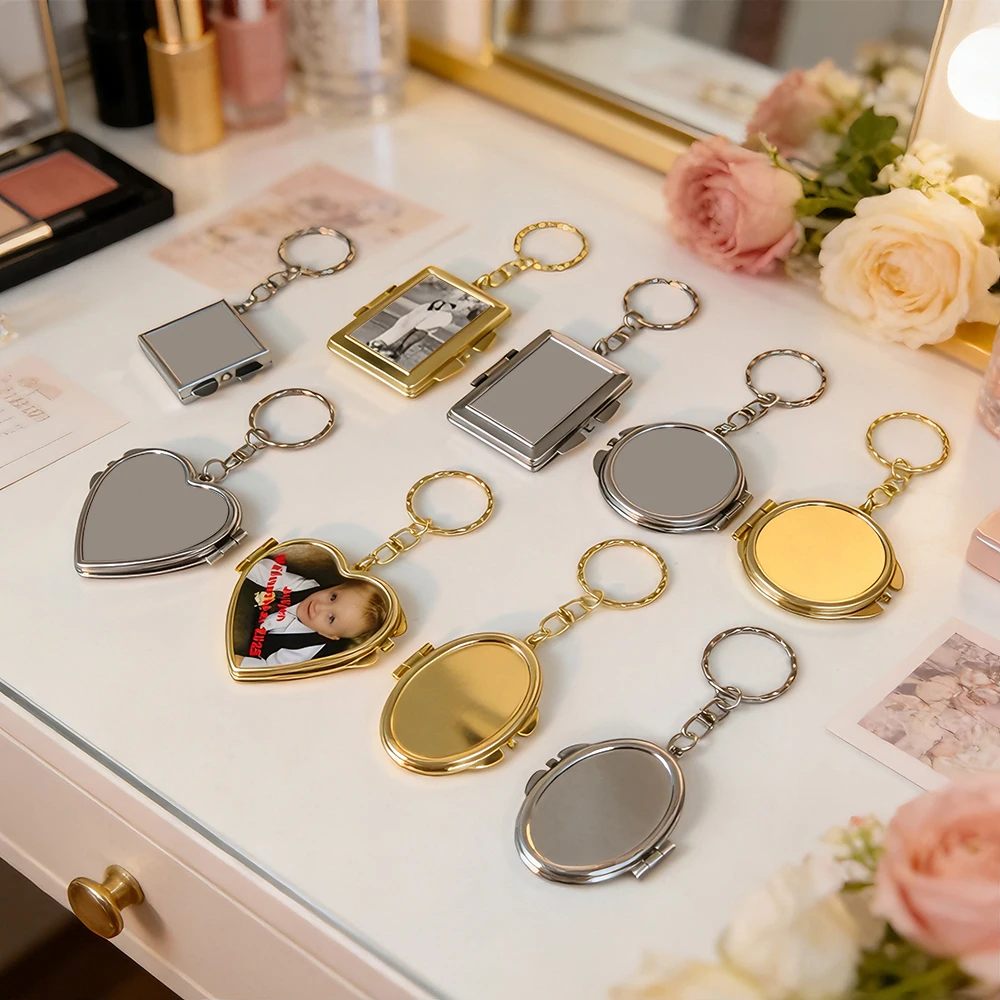 Millantech Metal Compact Keychain Travel Pocket Mirror Portable Folding Keychain Mirror Mini Heart Shape Mirror Keychain - Image 6