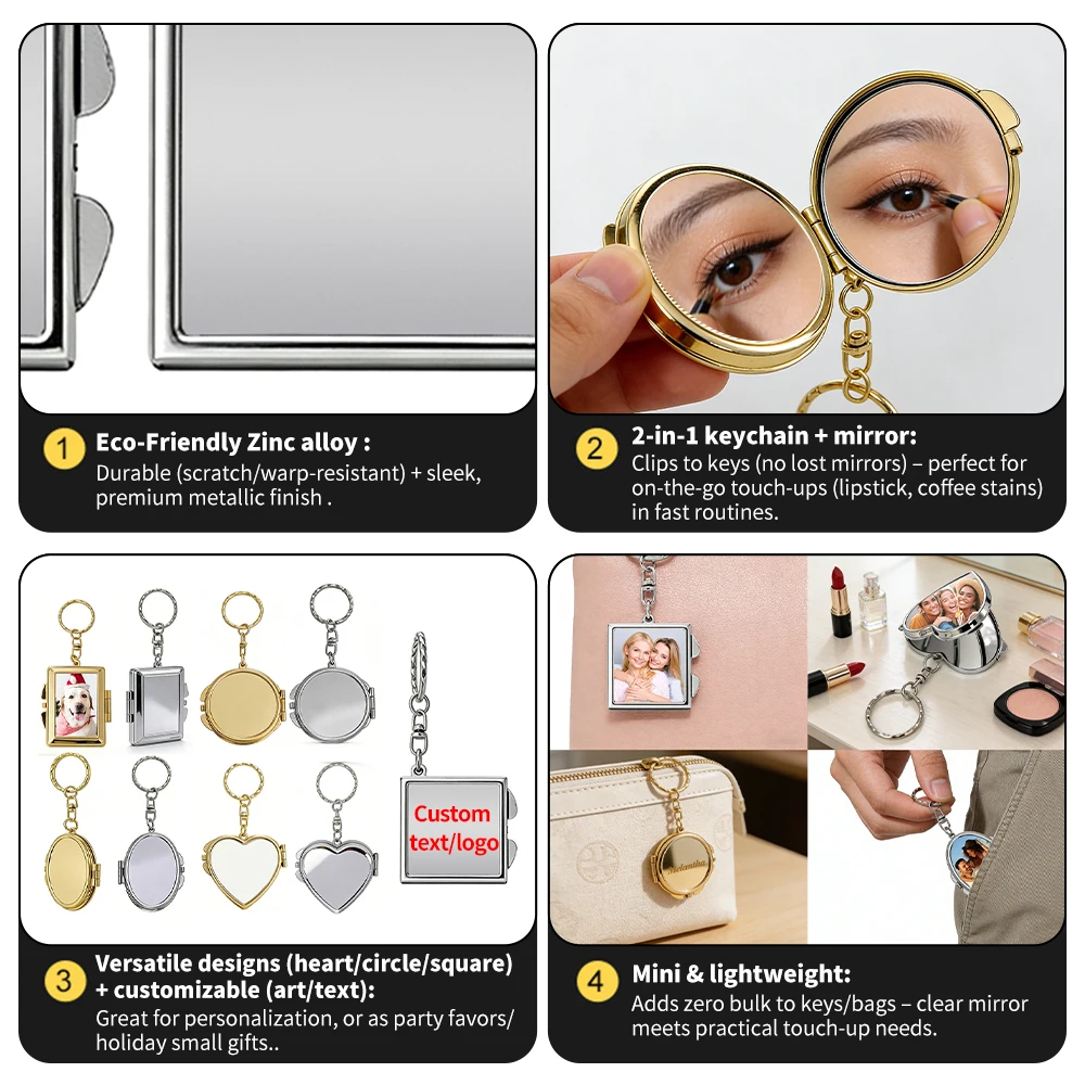 Millantech Metal Compact Keychain Travel Pocket Mirror Portable Folding Keychain Mirror Mini Heart Shape Mirror Keychain - Image 5