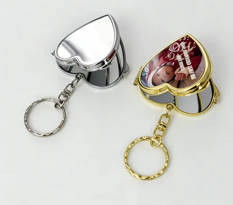 Millantech Metal Compact Keychain Travel Pocket Mirror Portable Folding Keychain Mirror Mini Heart Shape Mirror Keychain - Image 2