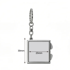 Millantech Fashionable Sublimation Metal Mirror Keychain Sublimation Blank Portable Metal Compact Mirror Photo Frame Keychain-Silver Square / 30*30*8MM(1.18*1.18*0.31in)