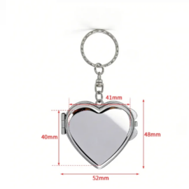 Millantech Metal Compact Keychain Travel Pocket Mirror Portable Folding Keychain Mirror Mini Heart Shape Mirror Keychain-Silver Heart / 52*48*8MM(2.05*1.89*0.31in)