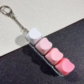 Millanteth 4 Keys Heart Shape Free Color PC Decompression Button Small Toy Mechanical Switch Keychain-OEM / White-Pink Gradient