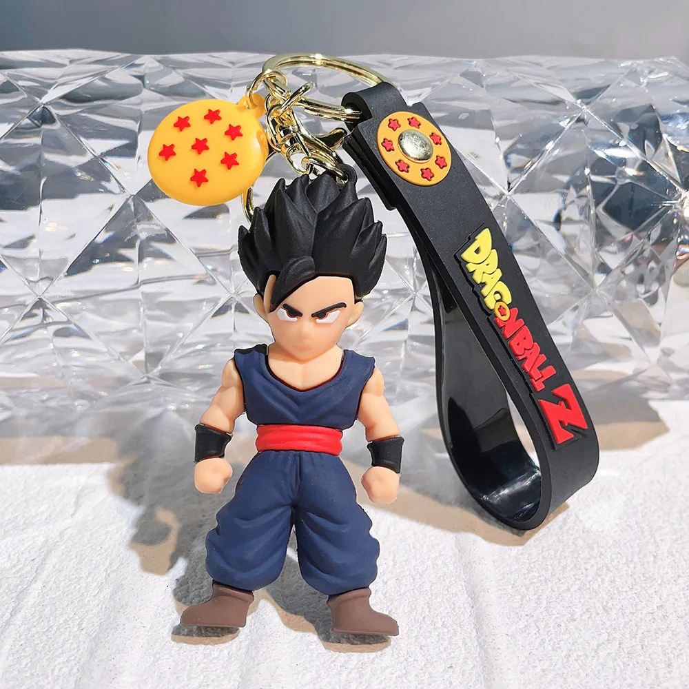 Factory Stock 3D Cartoon Anime Movies Characters Soft PVC Rubber Car Keychain Accessories Doll Bag Pendant Keyring-Blonde Goku :8.9*4CM / 06