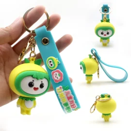 Wholesale Customised Designer Cartoon Logo 3D/2D Animal Keychain Accessories Soft Rubber PVC Keychains Promotional Gift-Customized / Yellow+Green