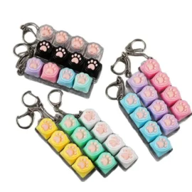 Cute Silicone cat Claws Led Keycaps Keychain Fidget Keychain Relieves Stress Candy Color Click Keycap Keyring for Stress Relief