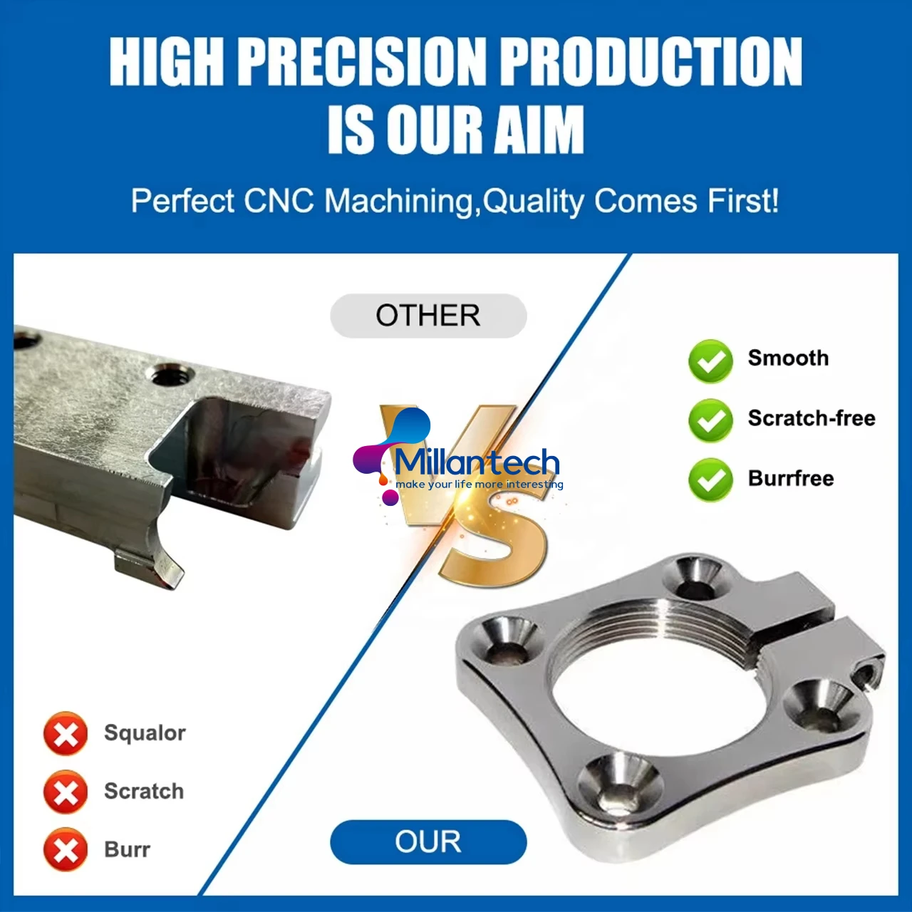 Millantech OEM Custom Prototype CNC Machining Aluminum Keycaps Parts Turning Milling 5 Axis Machining Support Bracket Service - Image 4