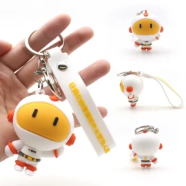 Wholesale Customised Designer Cartoon Logo 3D/2D Animal Keychain Accessories Soft Rubber PVC Keychains Promotional Gift-Customized / White+Yellow