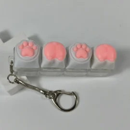 Keyboard Keychain Fidget Toy Cat’s Paw Keycap Clicker Fidget Key Chain Decompression Toys Cute Cat’s Paw Stress Relief Gifts-As shown in the figure / Pink  4