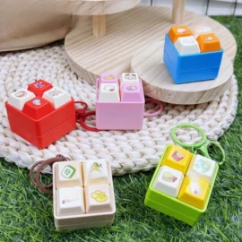 Wholesale Creative Four-Square Merit Button Keychain Electronic Wooden Fish Pendant Cartoon Plastic Stress Relief Cool