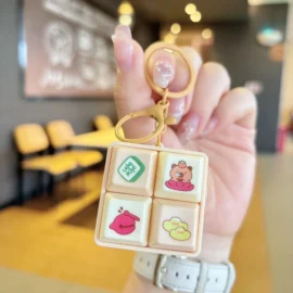 Wholesale Creative Four-Square Merit Button Keychain Electronic Wooden Fish Pendant Cartoon Plastic Stress Relief Cool-4.5cm*4.5cm / Light Yellow