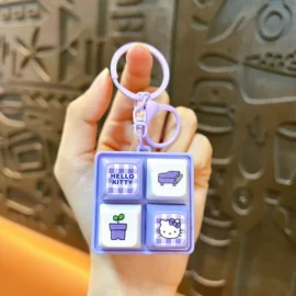 Creative Luminous Sound Four-grid Keyboard ABS Plastic Keychain Fun Stress Relief Student Toy Bag Pendant Gift Wholesale-4*4cm / Purple-sounding cat keyboard pendant