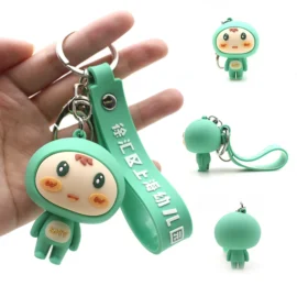 Wholesale Customised Designer Cartoon Logo 3D/2D Animal Keychain Accessories Soft Rubber PVC Keychains Promotional Gift-Customized / Green