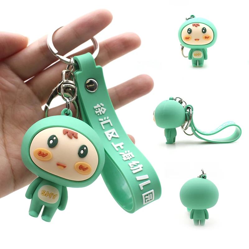 Wholesale Customised Designer Cartoon Logo 3D/2D Animal Keychain Accessories Soft Rubber PVC Keychains Promotional Gift-Customized / Green