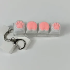 Keyboard Keychain Fidget Toy Cat’s Paw Keycap Clicker Fidget Key Chain Decompression Toys Cute Cat’s Paw Stress Relief Gifts-As shown in the figure / Pink 1