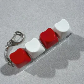 Millanteth 4 Keys Heart Shape Free Color PC Decompression Button Small Toy Mechanical Switch Keychain-OEM / White-Red