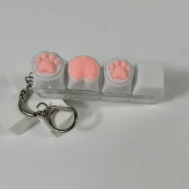 Keyboard Keychain Fidget Toy Cat’s Paw Keycap Clicker Fidget Key Chain Decompression Toys Cute Cat’s Paw Stress Relief Gifts-As shown in the figure / Pink  3