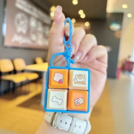 Wholesale Creative Four-Square Merit Button Keychain Electronic Wooden Fish Pendant Cartoon Plastic Stress Relief Cool-4.5cm*4.5cm / Blue