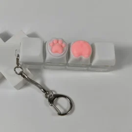 Keyboard Keychain Fidget Toy Cat’s Paw Keycap Clicker Fidget Key Chain Decompression Toys Cute Cat’s Paw Stress Relief Gifts-As shown in the figure / Pink  9