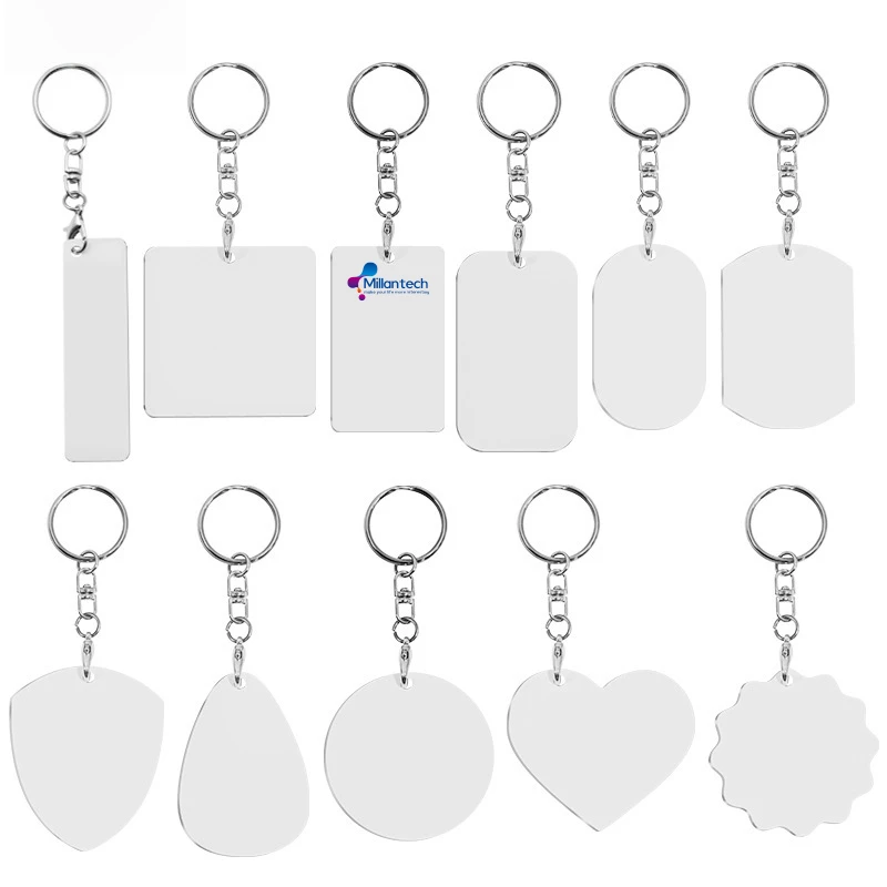 Millantech Cheap Double Sided White Printable Thermal Transfer Zinc Alloy Vintage Fashion Keychain Blanks