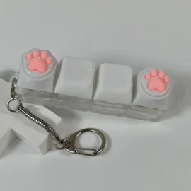 Keyboard Keychain Fidget Toy Cat’s Paw Keycap Clicker Fidget Key Chain Decompression Toys Cute Cat’s Paw Stress Relief Gifts-As shown in the figure / Pink  7