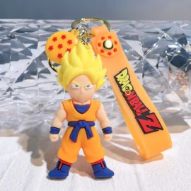 Factory Stock 3D Cartoon Anime Movies Characters Soft PVC Rubber Car Keychain Accessories Doll Bag Pendant Keyring-Blonde Goku :8.9*4CM / 07