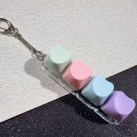 Millanteth 4 Keys Fidget Toy Led Light Keyboard Custom Acrylic Mechanical Loving Heart Tactile Keycap Switch Tester Keychain-4 / With light