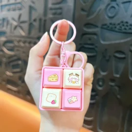 Creative Luminous Sound Four-grid Keyboard ABS Plastic Keychain Fun Stress Relief Student Toy Bag Pendant Gift Wholesale-4*4cm / Pink-foodie animal keychain
