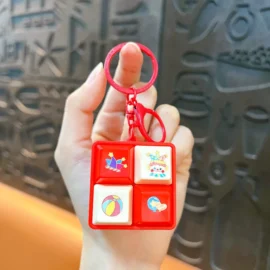 Creative Luminous Sound Four-grid Keyboard ABS Plastic Keychain Fun Stress Relief Student Toy Bag Pendant Gift Wholesale-4*4cm / Red-foodie animal keychain