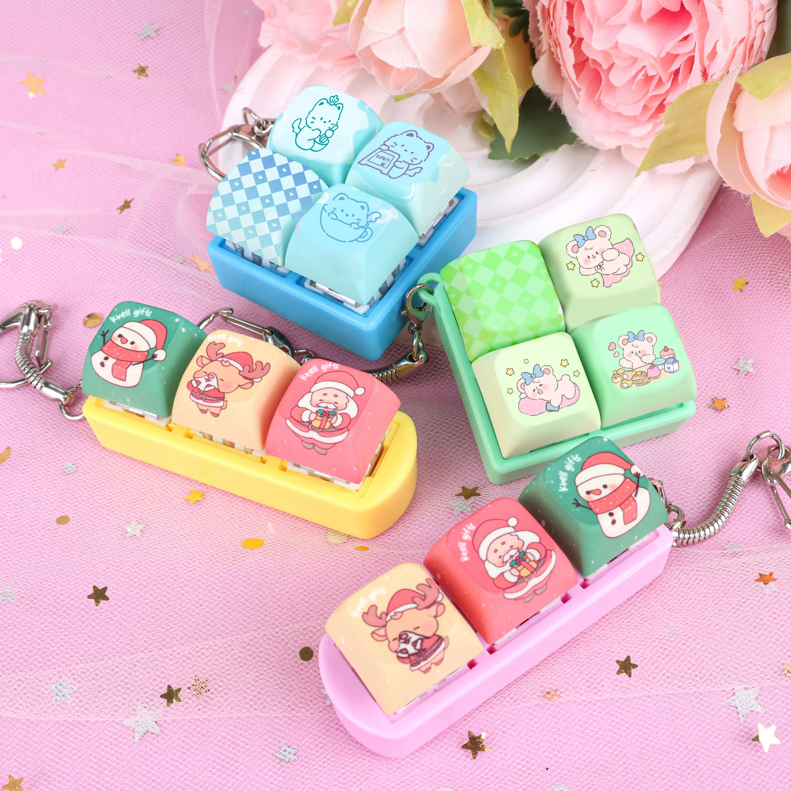 Millantech Keyboard Shape Keychain Custom Anime Keycaps Design LED Keycap Fidget Keyboard Click Fidget Keychain Multiple Color