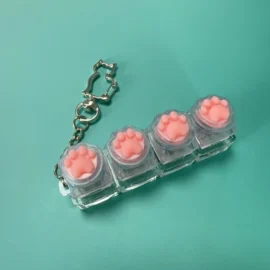 Cute Silicone cat Claws Led Keycaps Keychain Fidget Keychain Relieves Stress Candy Color Click Keycap Keyring for Stress Relief-Four-key transparent cat claw-transparent shell / No light