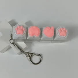 Keyboard Keychain Fidget Toy Cat’s Paw Keycap Clicker Fidget Key Chain Decompression Toys Cute Cat’s Paw Stress Relief Gifts-As shown in the figure / Pink  2