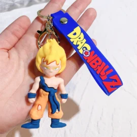 Factory Stock 3D Cartoon Anime Movies Characters Soft PVC Rubber Car Keychain Accessories Doll Bag Pendant Keyring-Blonde Goku :8.9*4CM / 14