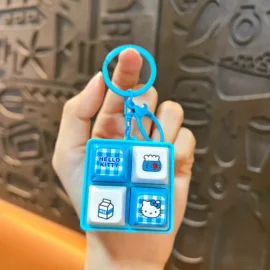 Creative Luminous Sound Four-grid Keyboard ABS Plastic Keychain Fun Stress Relief Student Toy Bag Pendant Gift Wholesale-4*4cm / Blue-sound making cat keyboard pendant