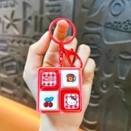 Creative Luminous Sound Four-grid Keyboard ABS Plastic Keychain Fun Stress Relief Student Toy Bag Pendant Gift Wholesale-4*4cm / Red-sound making cat keyboard pendant