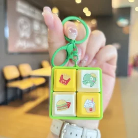 Wholesale Creative Four-Square Merit Button Keychain Electronic Wooden Fish Pendant Cartoon Plastic Stress Relief Cool-4.5cm*4.5cm / Light green